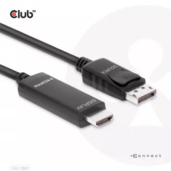 CLUB3D DisplayPort 1.4 į HDMI 4K120Hz arba 8K60Hz HDR10 laidas M/M 3m/9.84ft