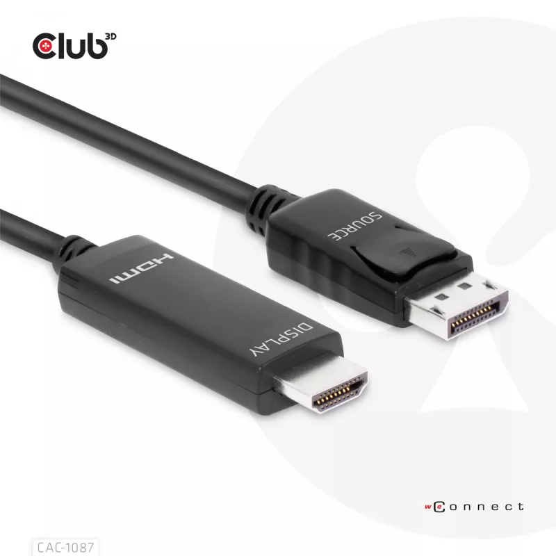 CLUB3D DisplayPort 1.4 į HDMI 4K120Hz arba 8K60Hz HDR10 laidas M/M 3m/9.84ft