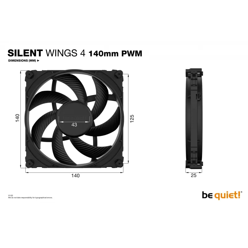 be quiet! SILENT WINGS 4 | 140 mm PWM kompiuterio ventiliatorius 14 cm juodas 1 vnt.
