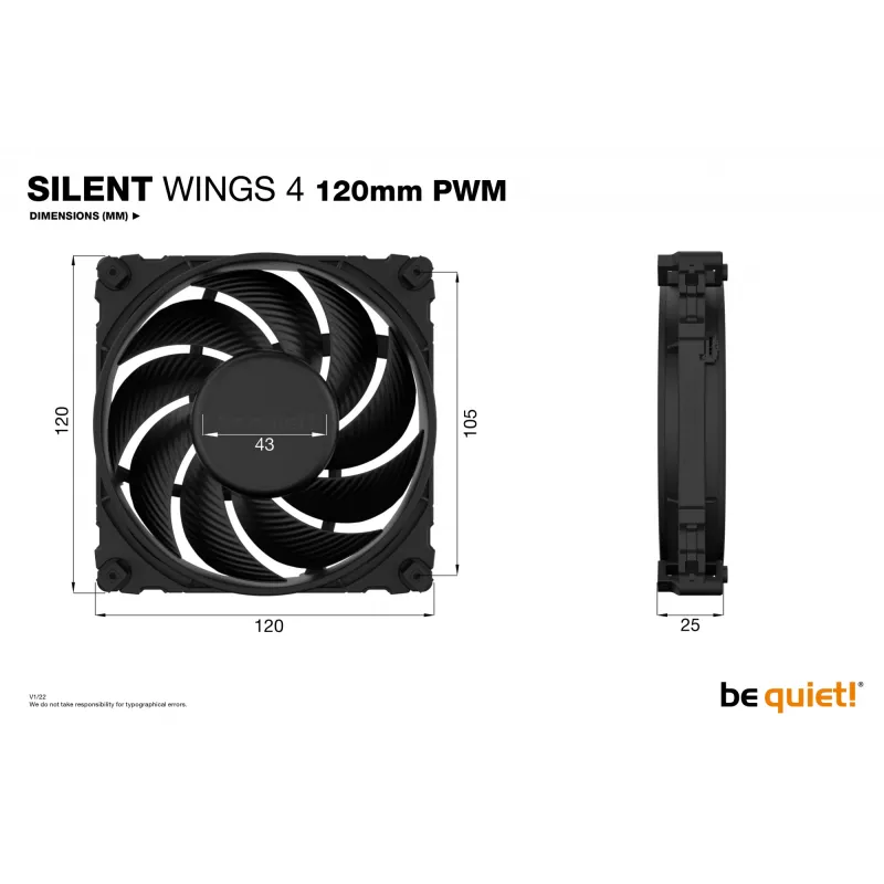 be quiet! SILENT WINGS 4 | 120mm PWM kompiuterio korpuso ventiliatorius 12 cm juodas 1 vnt.