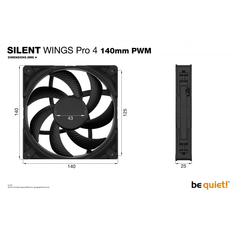 be quiet! SILENT WINGS PRO 4 | 140mm PWM kompiuterio ventiliatorius 14 cm juodas 1 vnt.