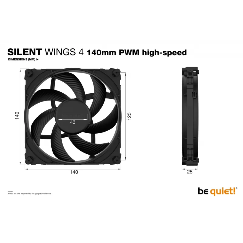 be quiet! SILENT WINGS 4 140mm PWM high-speed kompiuterio ventiliatorius, juodas