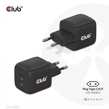 CLUB3D Kelioninis įkroviklis PPS 45W GAN technologija, Dual USB Type-C, Power Delivery(PD) 3.0
