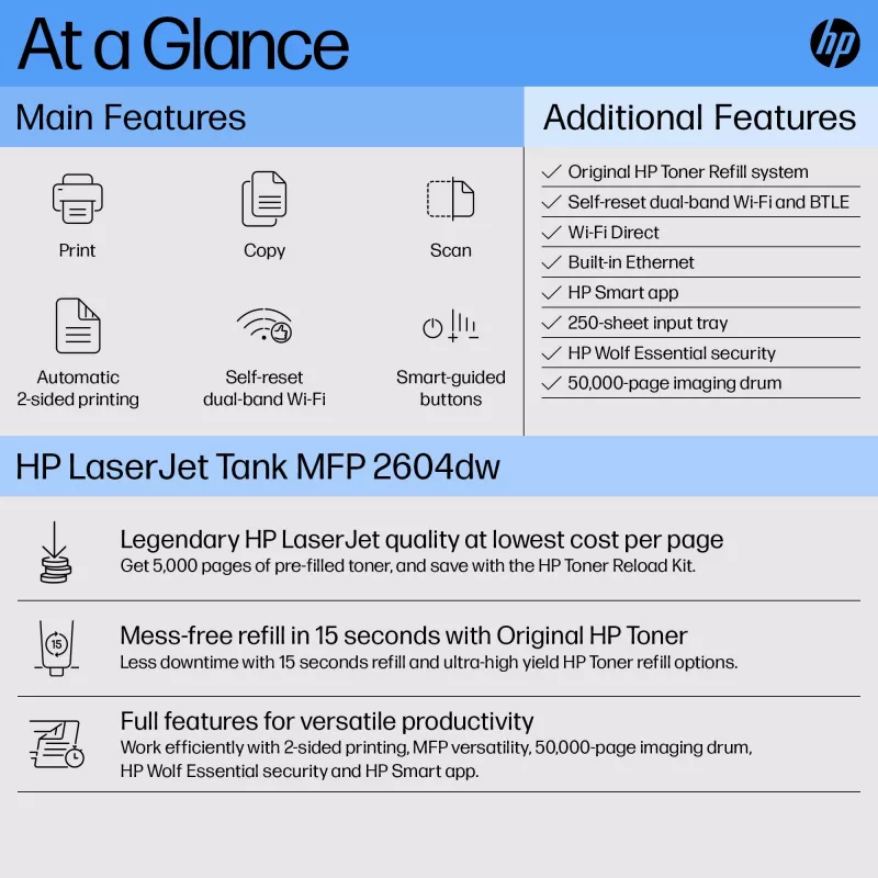 HP LaserJet Tank MFP 2604dw spausdintuvas, lazerinis, vienspalvis, 600 x 600 DPI, A4, tiesioginis spausdinimas, pilka