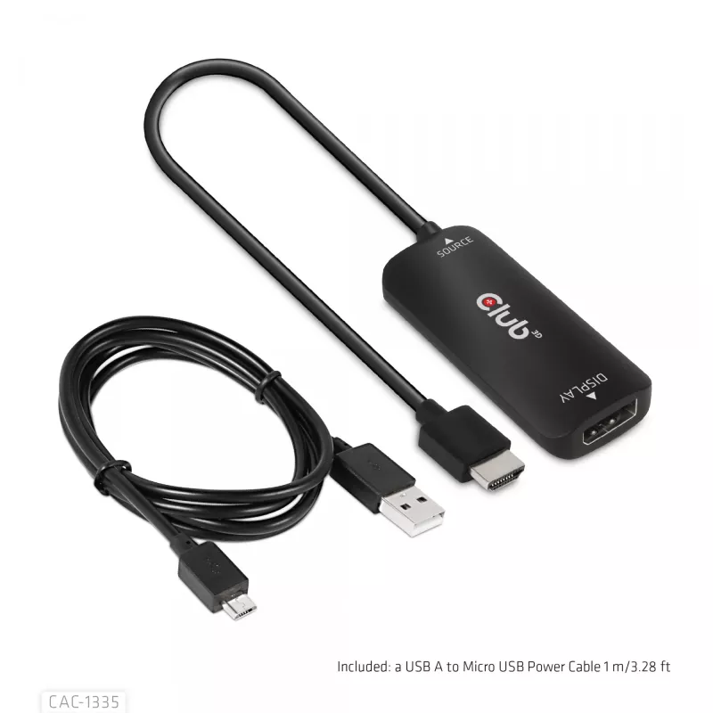 CLUB3D HDMI + Micro USB į DisplayPort™ 4K120Hz arba 8K30Hz M/F aktyvus adapteris