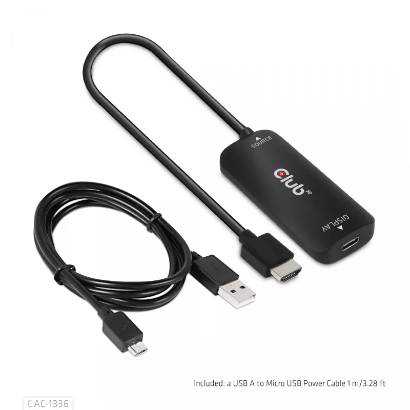 CLUB3D CAC-1336 aktyvus adapteris HDMI + Micro USB į USB Type-C 4K120Hz arba 8K30Hz M/F