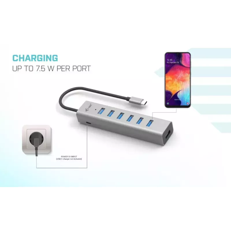 i-tec USB-C įkrovimo metalinis HUB 7 prievadų USB 3.2 Gen 1 Type-C Type-A