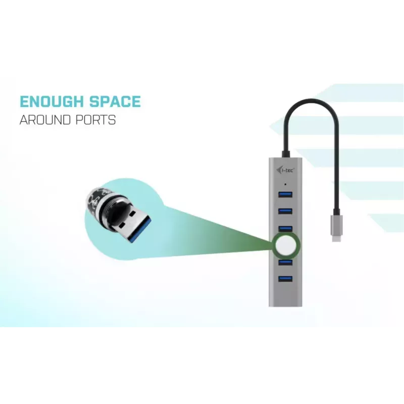i-tec USB-C įkrovimo metalinis HUB 7 prievadų USB 3.2 Gen 1 Type-C Type-A