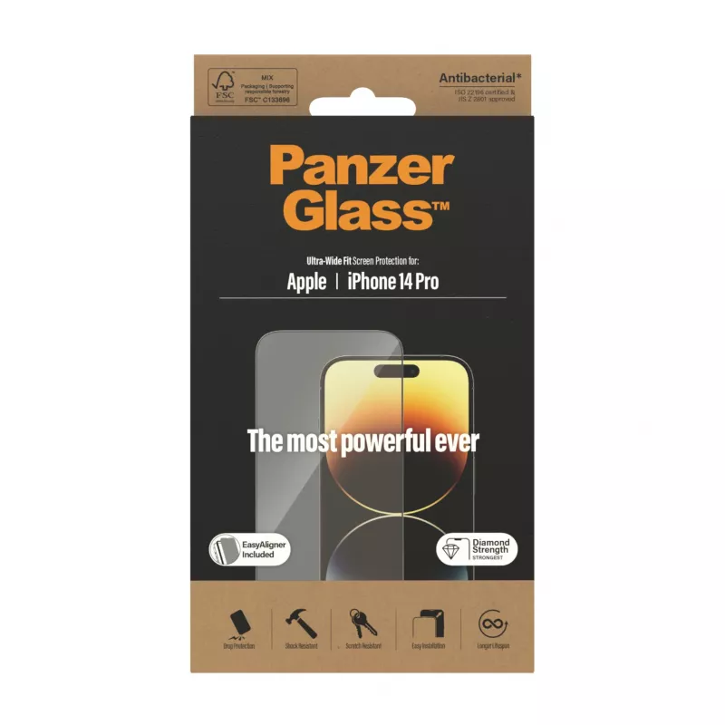 Apsauginis stiklas PanzerGlass Apple iPhone 14 Pro Ultra-Wide Fit EasyAligner Atsparus įbrėžimams ir smūgiams