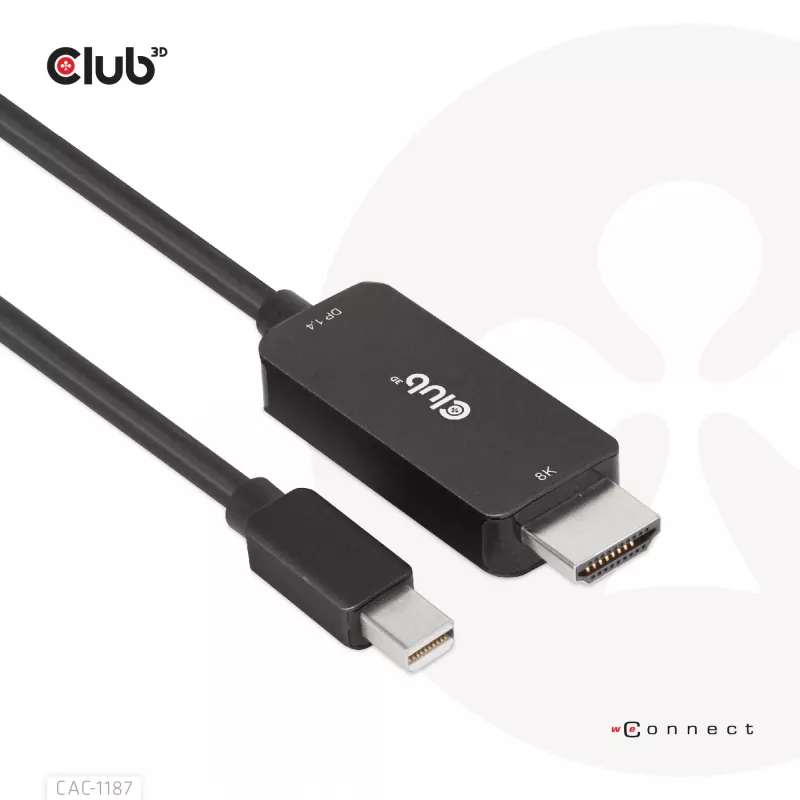 CLUB3D MiniDisplayPort 1.4 į HDMI 4K120Hz arba 8K60Hz HDR10+ laidas M/M 1,8 m