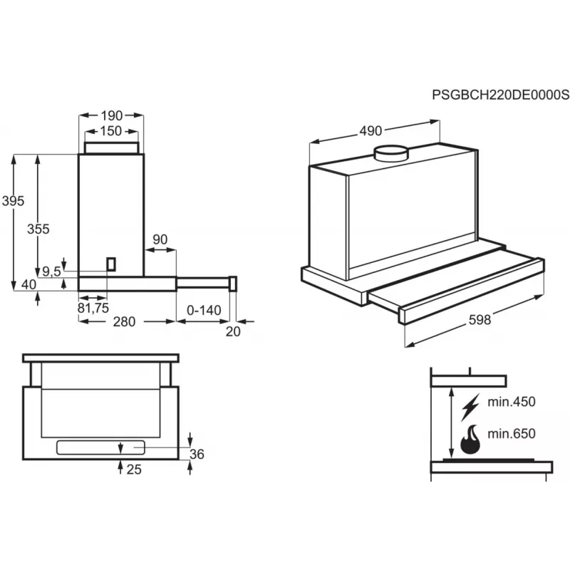 Įmontuojamas gartraukis Electrolux LFP616X, 598 mm, 600 m³/h, pilkas