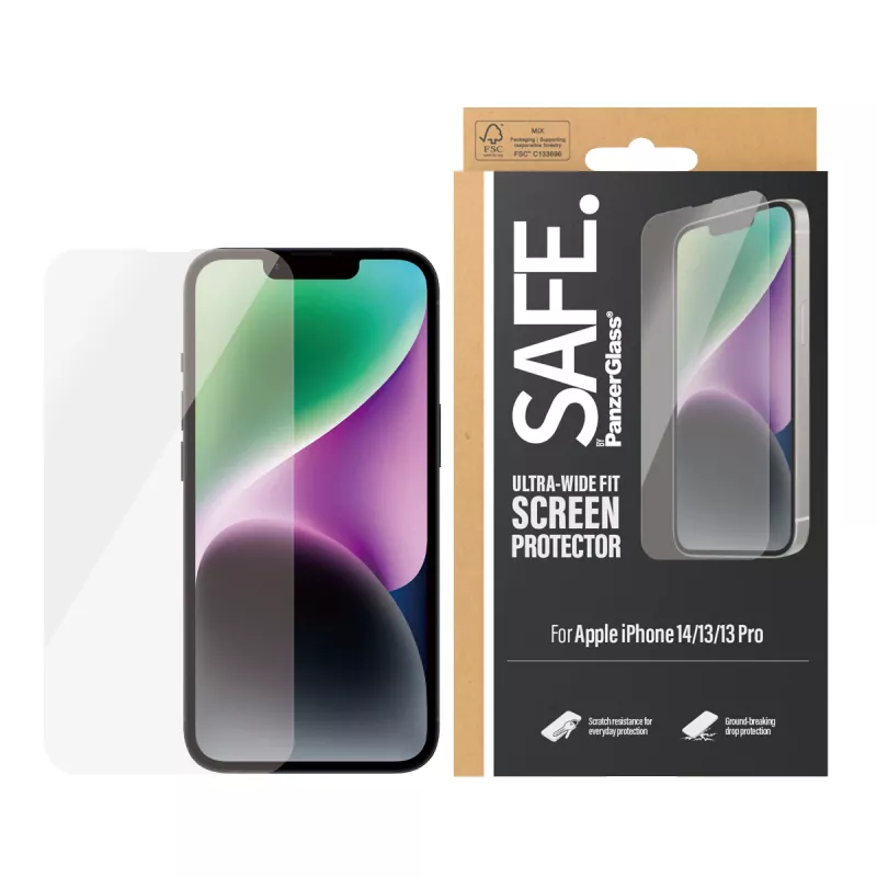 PanzerGlass SAFE. by ® Apsauginis stiklas iPhone 14 | 13 | 13 Pro | Ultra-Wide Fit