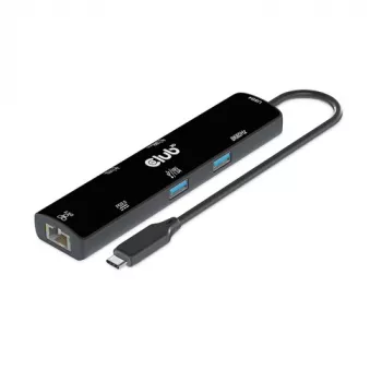 CLUB3D USB4™ Gen3x2 Type-C, 6-in-1 USB-C centras su HDMI™ 8K60Hz arba 4K120Hz, 2xUSB Type-A (10G), Ethernet RJ45 (2.5G) ir 2xUSB Type-C (1x duomenys 10G, 1x PD3.0 įkrovimas 100W)