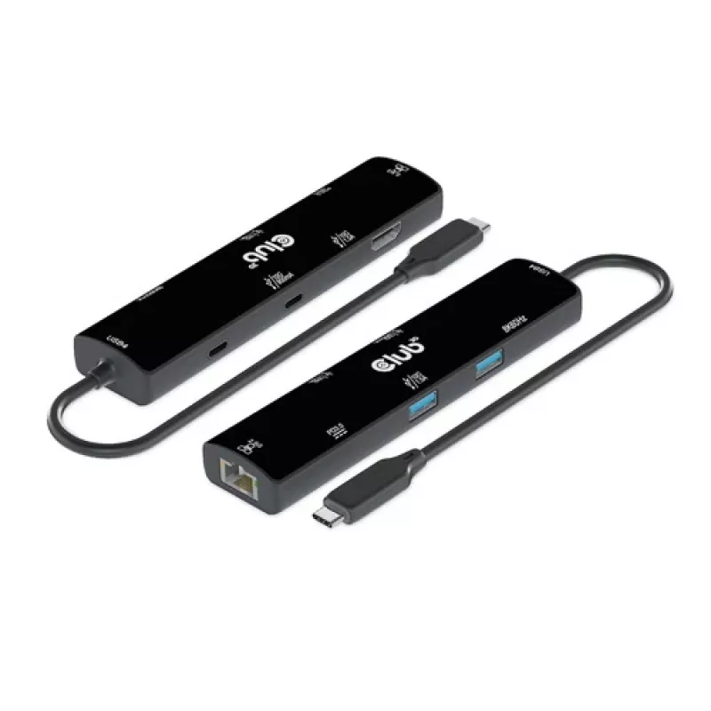 CLUB3D USB4™ Gen3x2 Type-C, 6-in-1 USB-C centras su HDMI™ 8K60Hz arba 4K120Hz, 2xUSB Type-A (10G), Ethernet RJ45 (2.5G) ir 2xUSB Type-C (1x duomenys 10G, 1x PD3.0 įkrovimas 100W)