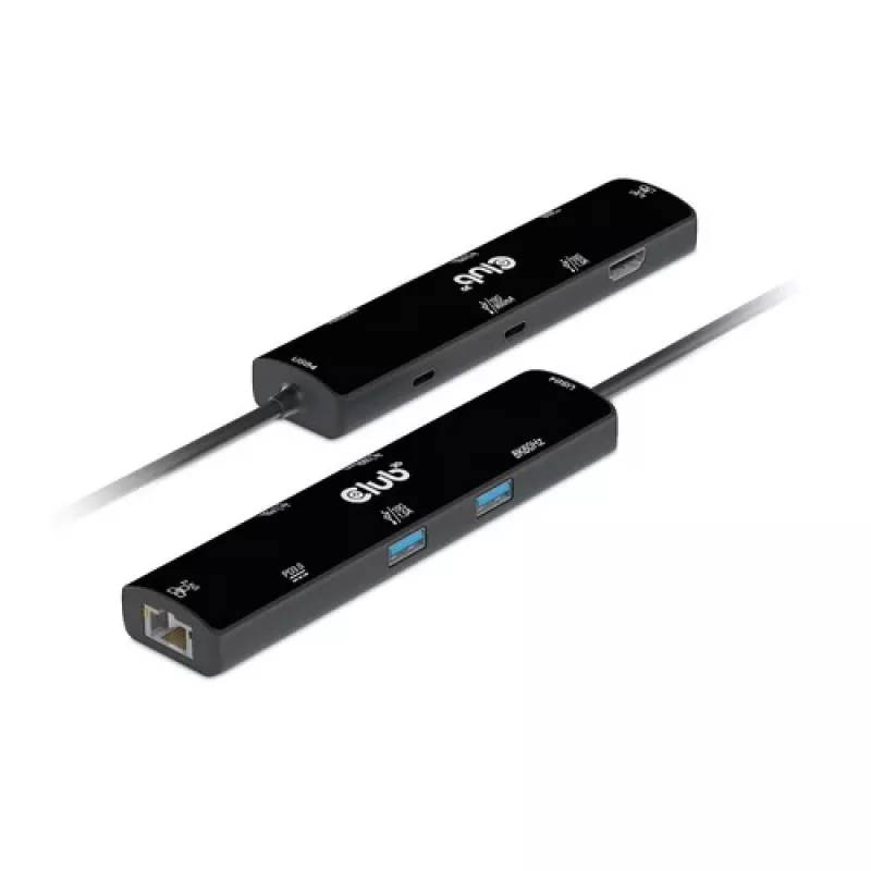CLUB3D USB4™ Gen3x2 Type-C, 6-in-1 USB-C centras su HDMI™ 8K60Hz arba 4K120Hz, 2xUSB Type-A (10G), Ethernet RJ45 (2.5G) ir 2xUSB Type-C (1x duomenys 10G, 1x PD3.0 įkrovimas 100W)