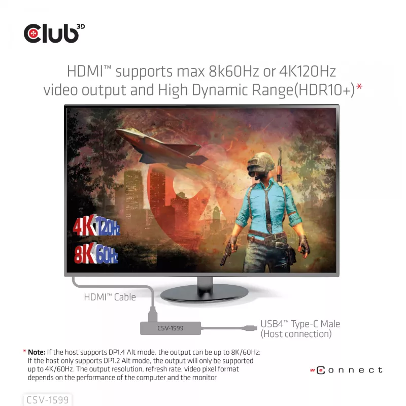 CLUB3D USB4™ Gen3x2 Type-C, 6-in-1 USB-C centras su HDMI™ 8K60Hz arba 4K120Hz, 2xUSB Type-A (10G), Ethernet RJ45 (2.5G) ir 2xUSB Type-C (1x duomenys 10G, 1x PD3.0 įkrovimas 100W)
