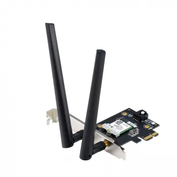 Vidinė belaidžio tinklo plokštė ASUS PCE-AXE5400 – PCIe, Wi‑Fi 6E trijuosta (2,4/5/6 GHz), 2402 Mbps, Bluetooth 5.2