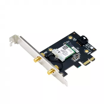 Vidinė belaidžio tinklo plokštė ASUS PCE-AXE5400 – PCIe, Wi‑Fi 6E trijuosta (2,4/5/6 GHz), 2402 Mbps, Bluetooth 5.2