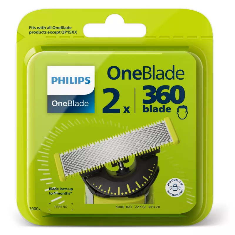 Philips Norelco OneBlade QP420/50 skutimo galvutės, sidabrinės, 2 vnt.