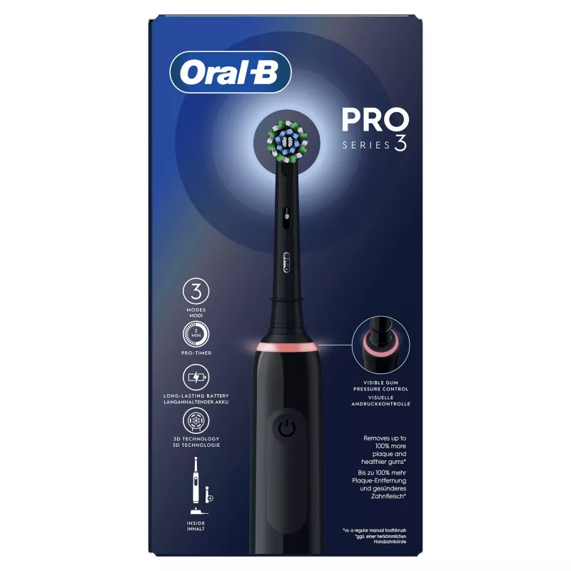 Oral-B Pro 3 Pro3 3000 suaugusiųjų sukamoji-osciliuojanti dantų šepetėlis juodas