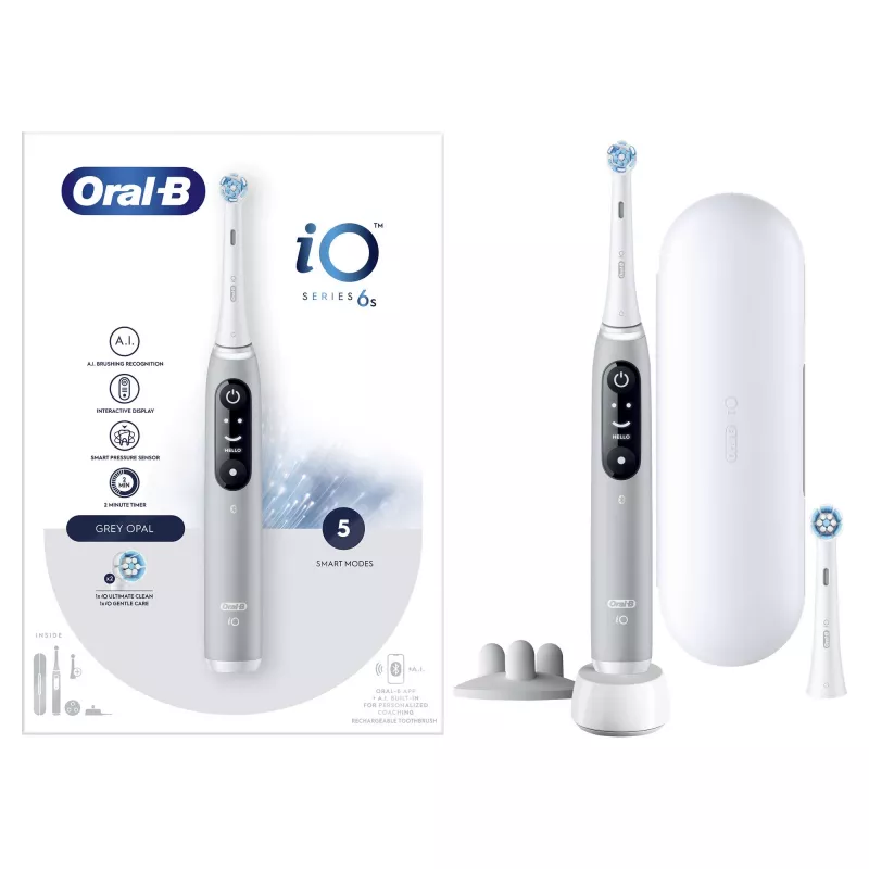 Oral-B iO 6S suaugusiųjų vibracinis dantų šepetėlis, pilka/balta
