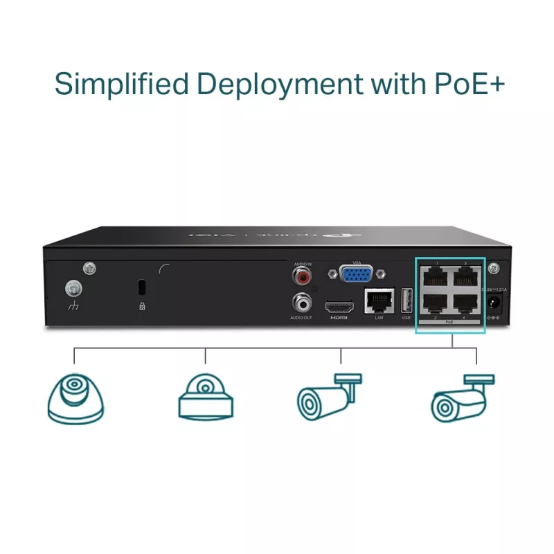 TP-Link VIGI NVR1004H-4P – 4 kanalų PoE+ tinklo vaizdo registratorius