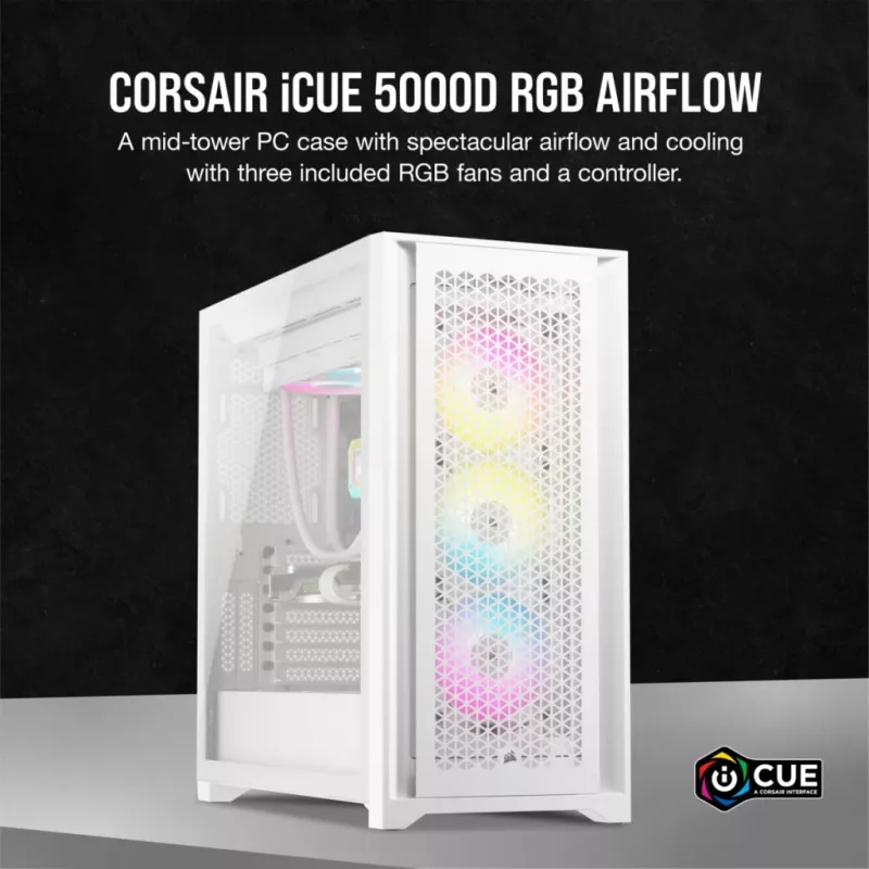 PC korpusas Corsair iCUE 5000D RGB Airflow Midi Tower Baltas