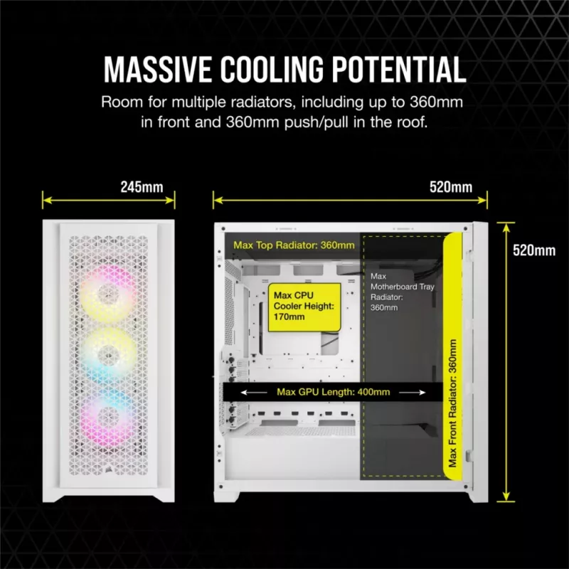 PC korpusas Corsair iCUE 5000D RGB Airflow Midi Tower Baltas
