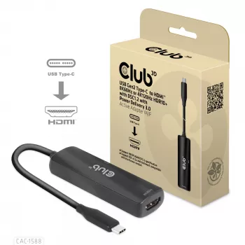 CLUB3D CAC-1588 USB Gen2 Type-C į HDMI™ 8K60Hz arba 4K120Hz HDR10+ su DSC1.2 ir Power Delivery 3.0 aktyvus adapteris M/F