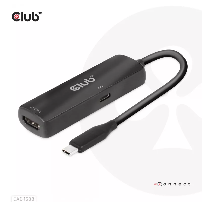 CLUB3D CAC-1588 USB Gen2 Type-C į HDMI™ 8K60Hz arba 4K120Hz HDR10+ su DSC1.2 ir Power Delivery 3.0 aktyvus adapteris M/F