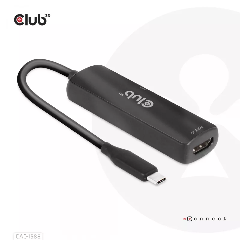 CLUB3D CAC-1588 USB Gen2 Type-C į HDMI™ 8K60Hz arba 4K120Hz HDR10+ su DSC1.2 ir Power Delivery 3.0 aktyvus adapteris M/F