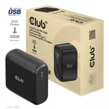 CLUB3D CAC-1908EU kelioninis 100 W USB-C PD 3.0 įkroviklis su GaN technologija