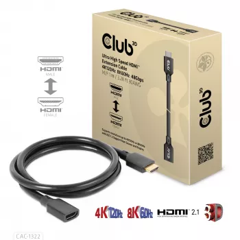 CLUB3D Ultra High Speed HDMI prailginimo laidas 4K120Hz 8K60Hz 48Gbps M/F 1 m / 3.28 ft 30AWG