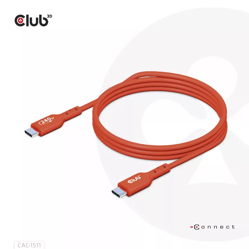 CLUB3D USB2 Type-C abipusis USB-IF sertifikuotas laidas, duomenys 480 Mb, PD 240W (48V/5A) EPR, M/M, 1 m