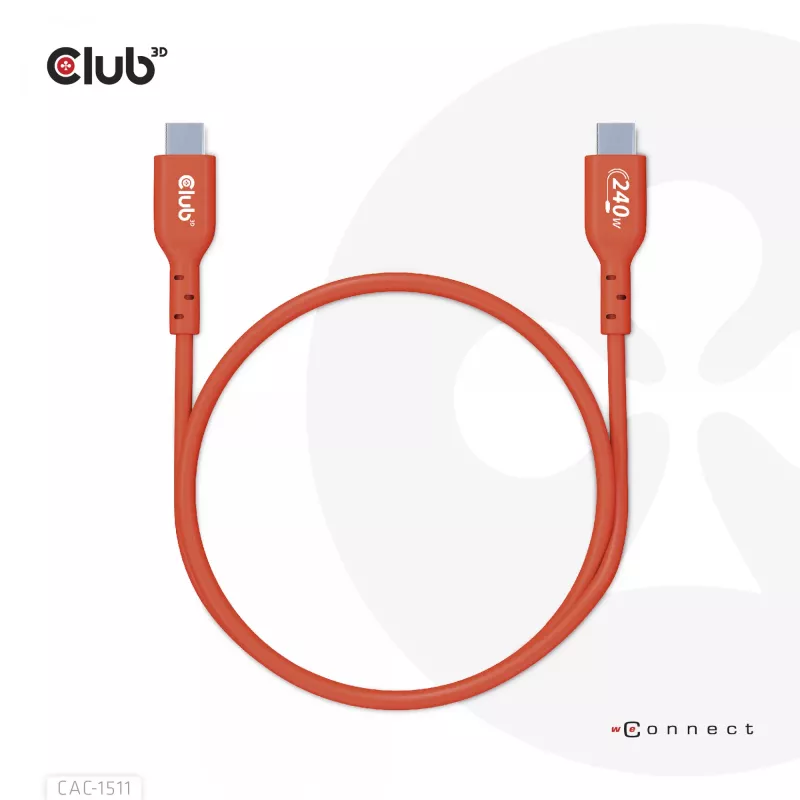 CLUB3D USB2 Type-C abipusis USB-IF sertifikuotas laidas, duomenys 480 Mb, PD 240W (48V/5A) EPR, M/M, 1 m