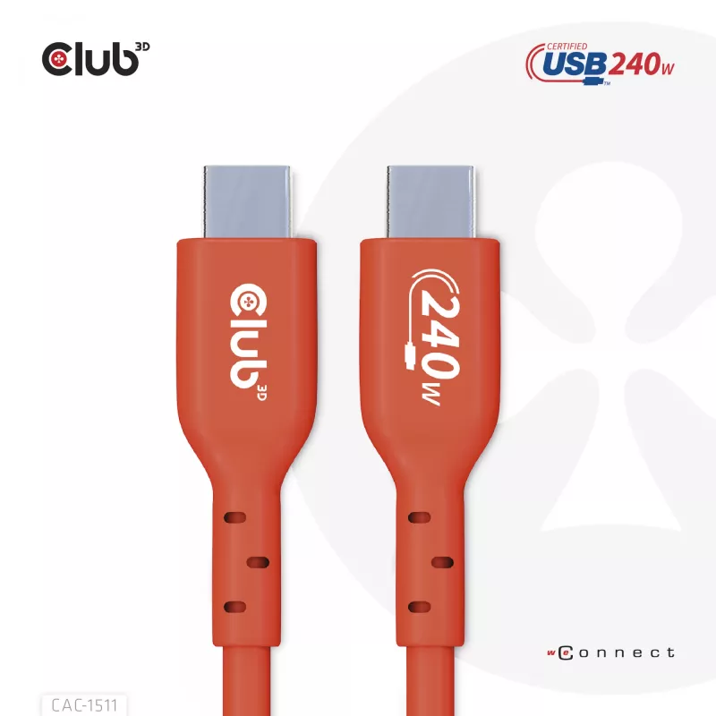 CLUB3D USB2 Type-C abipusis USB-IF sertifikuotas laidas, duomenys 480 Mb, PD 240W (48V/5A) EPR, M/M, 1 m