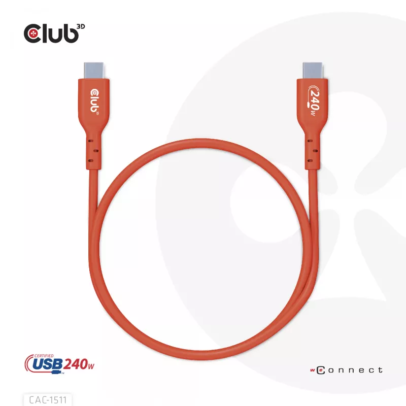 CLUB3D USB2 Type-C abipusis USB-IF sertifikuotas laidas, duomenys 480 Mb, PD 240W (48V/5A) EPR, M/M, 1 m