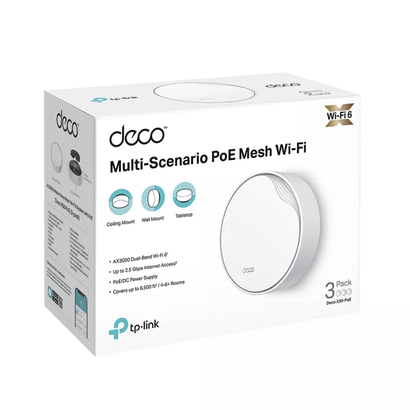 TP-Link Deco X50-PoE AX3000 belaidis maršrutizatorius WiFi 6 tinklo sistema su PoE