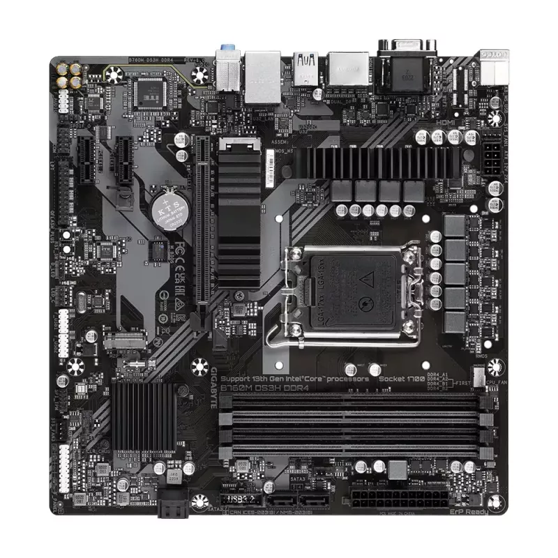 Pagrindinė plokštė GIGABYTE B760M DS3H DDR4 Micro ATX, Intel LGA 1700, 4x DIMM, 128GB, 2.5Gb LAN, 2x M.2, HDMI+DP