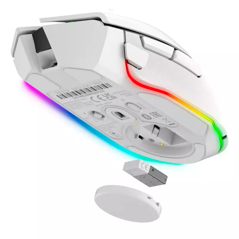 Žaidimų pelė Razer Basilisk V3 Pro – dešiniarankiams, optinė 30 000 DPI, RF belaidis / Bluetooth / USB-C, balta