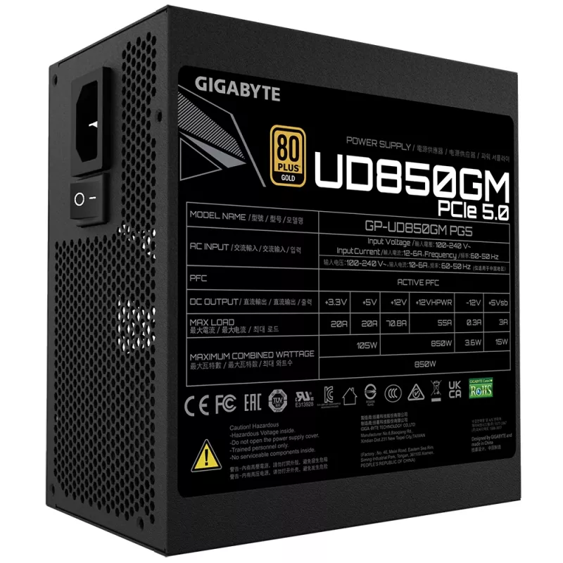 GIGABYTE GP-UD850GM PG5 maitinimo blokas 850 W 20+4 pin ATX ATX Juoda