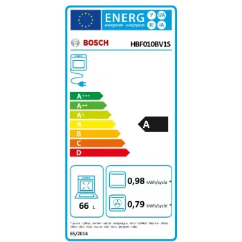 Įmontuojama elektrinė orkaitė Bosch Serie 2 HBF010BV1S — 66 L, sukamosios rankenėlės, halogeninė lempa, A klasė, balta