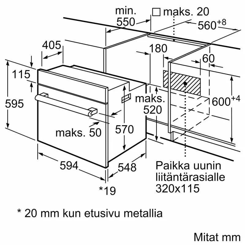 Įmontuojama elektrinė orkaitė Bosch Serie 2 HBF010BV1S — 66 L, sukamosios rankenėlės, halogeninė lempa, A klasė, balta