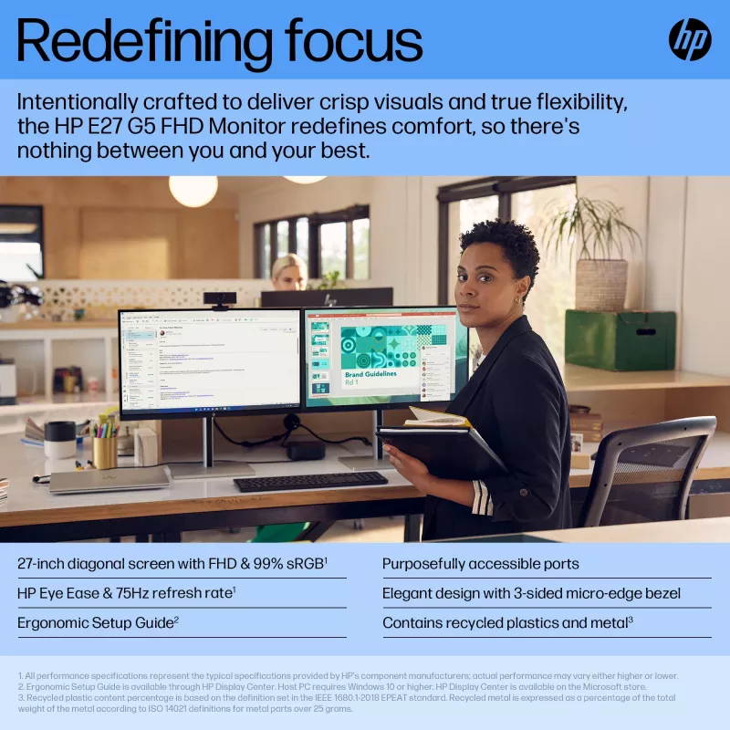 Monitorius HP E27 G5 FHD, 68,6 cm (27 colių), 1920 x 1080 pikselių, Full HD, LCD, 5 ms, Juodas