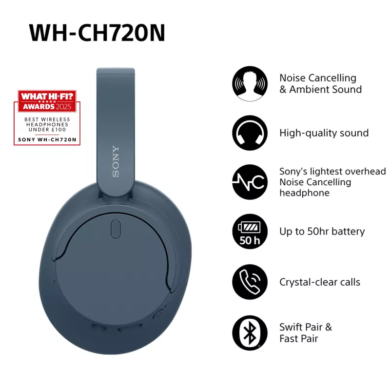 Sony WH-CH720N belaidės ausinės su triukšmo slopinimu, mėlynos