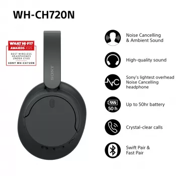 Sony WH-CH720 belaidės ausinės su triukšmo slopinimu, USB-C, Bluetooth, juodos