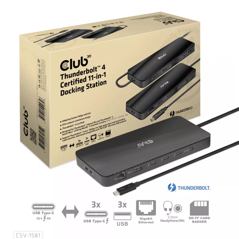 Docking stotelė CLUB3D Thunderbolt 4 sertifikuota 11-in-1 140W