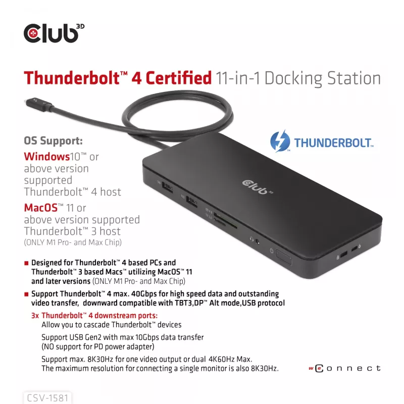Docking stotelė CLUB3D Thunderbolt 4 sertifikuota 11-in-1 140W