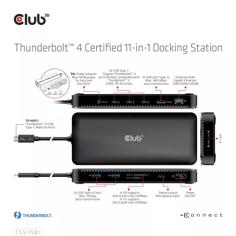 Docking stotelė CLUB3D Thunderbolt 4 sertifikuota 11-in-1 140W