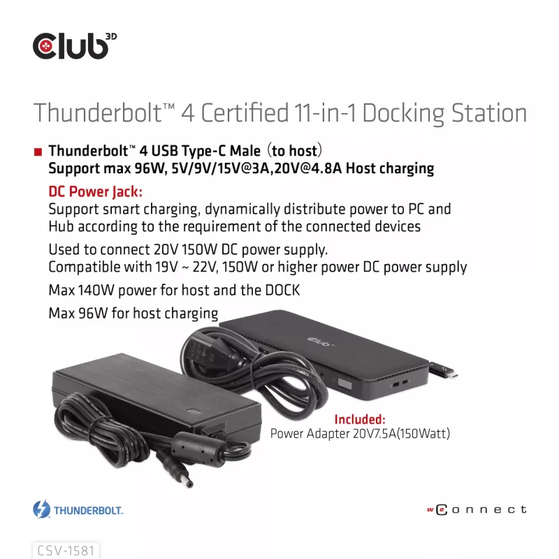Docking stotelė CLUB3D Thunderbolt 4 sertifikuota 11-in-1 140W
